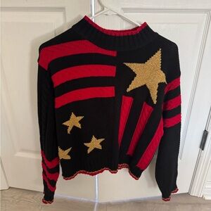 Liz Claiborne Black and Red Sweater with Gold Stars